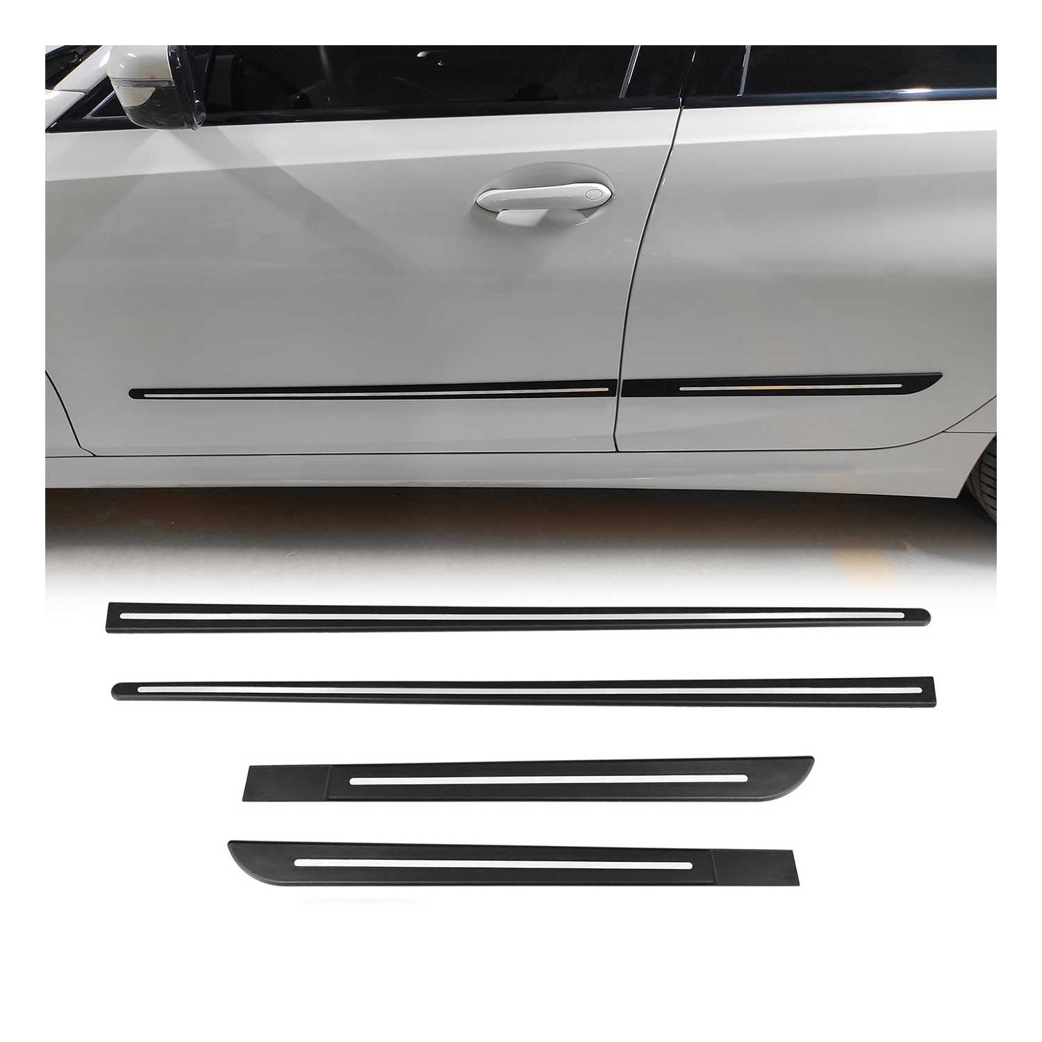 Mazda Side Door Molding Trim Skirt Garnish Stainless Steel Silver 4 Pcs