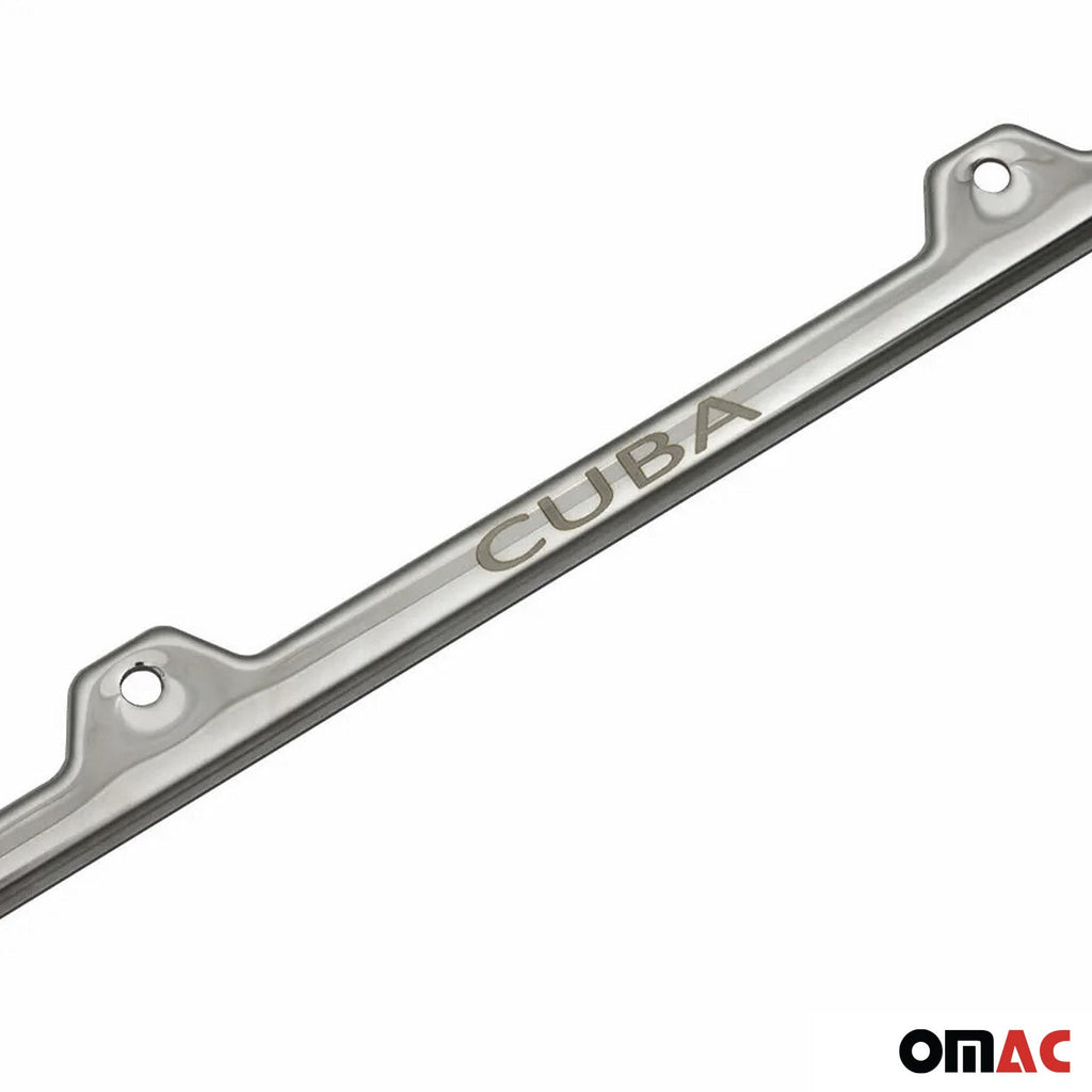 CUBA Print License Plate Frame Tag Holder Chrome S. Steel Set 2 Pcs.