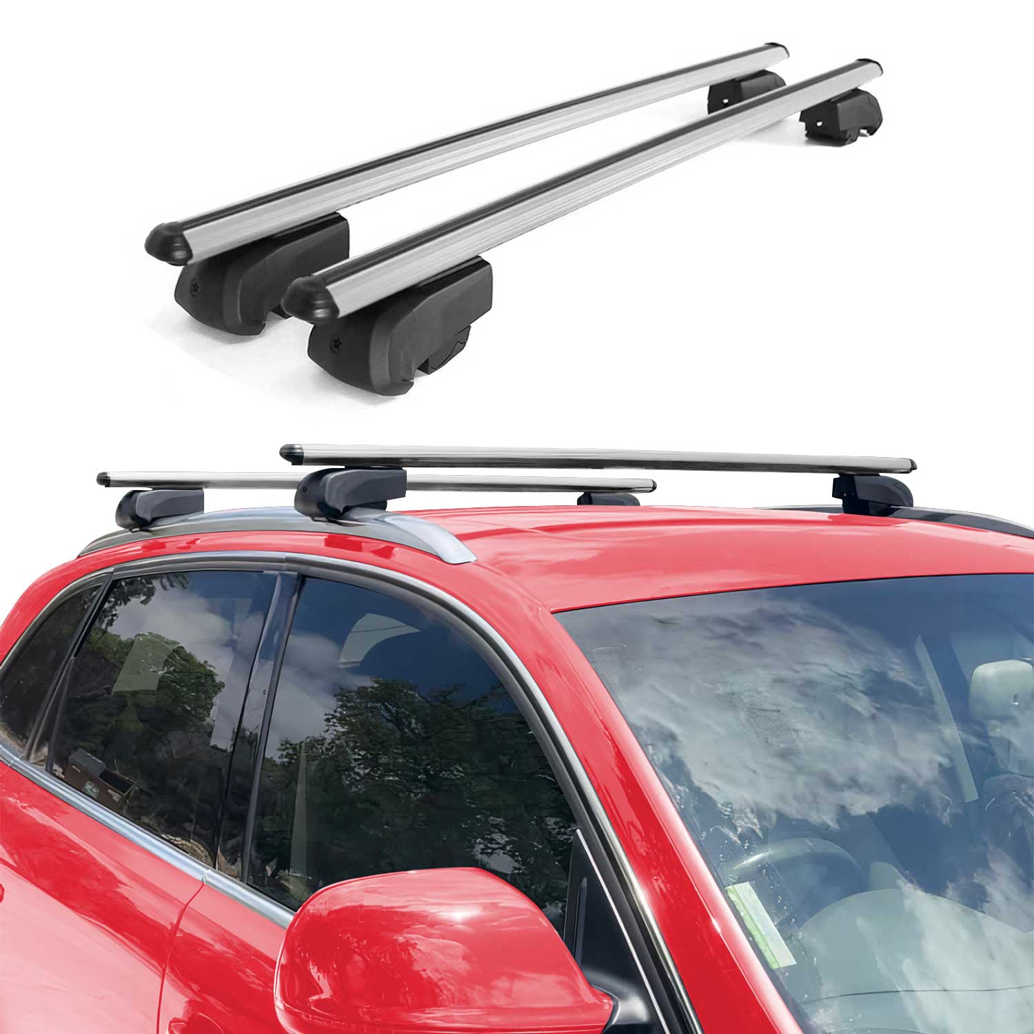 Roof Rack Flush Rail Cross Bars Carrier Anti-Theft Lockable 47" 2 Pcs Silver