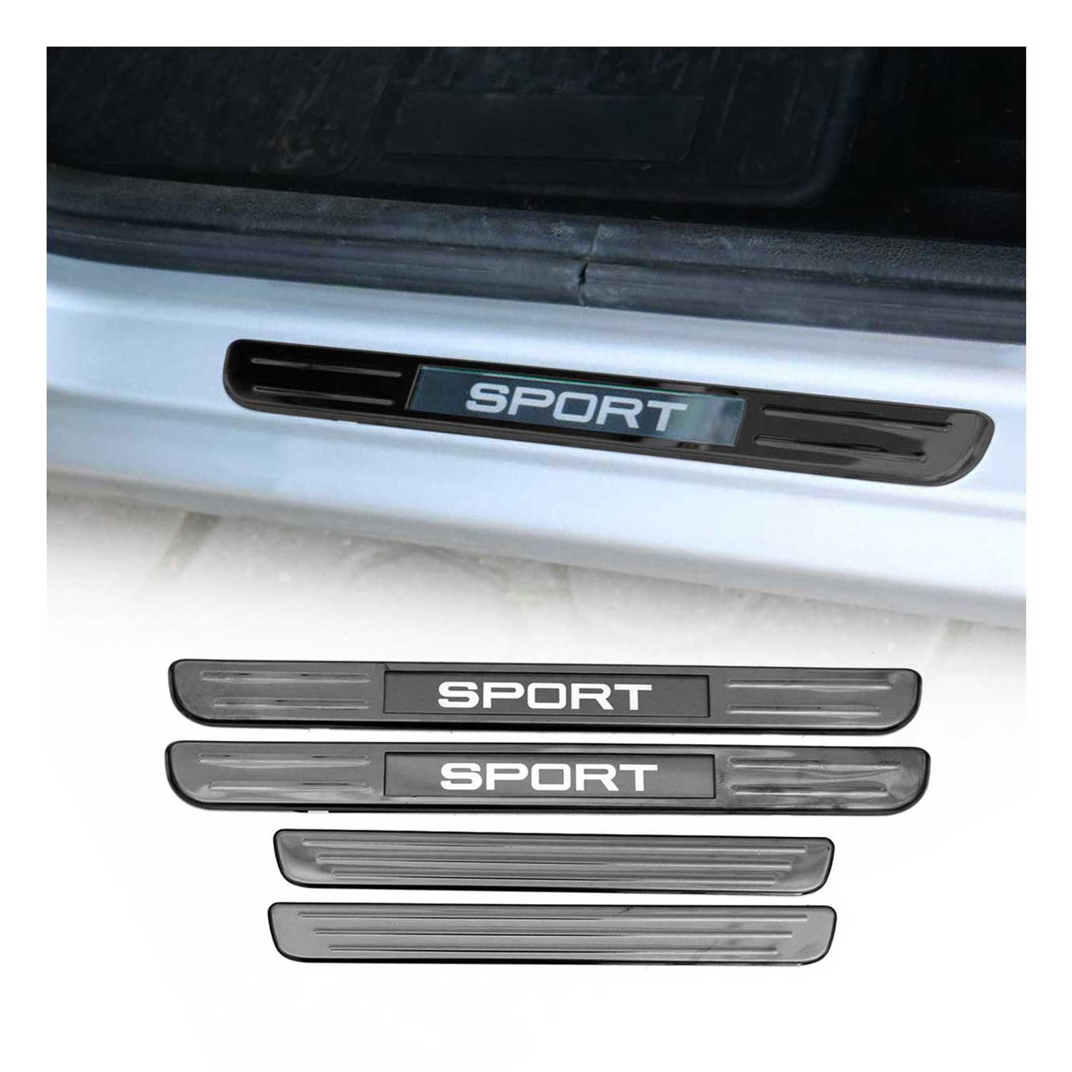 Dark Chrome Illuminated Sport Door Sill Protector Scuff Plate S. Steel 4 Pcs