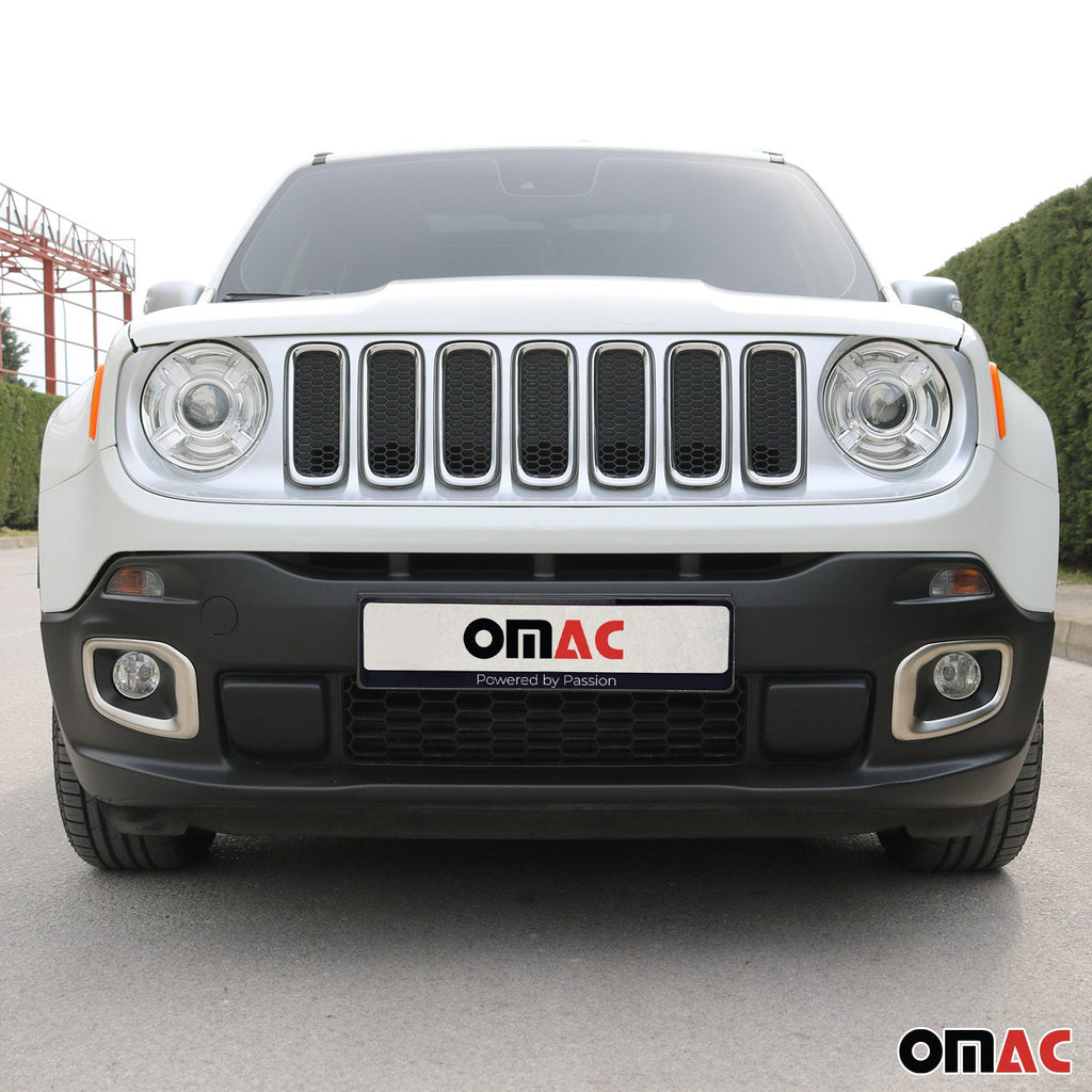 2015-2018 Jeep Renegade Fog Light Lamp Bezel Cover Brushed Steel Silver 2Pcs