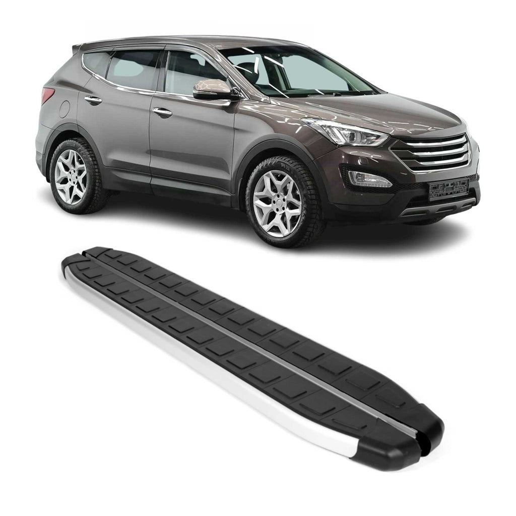 2013-2018 Hyundai Santa Fe Running Boards Side Steps Silver & Black