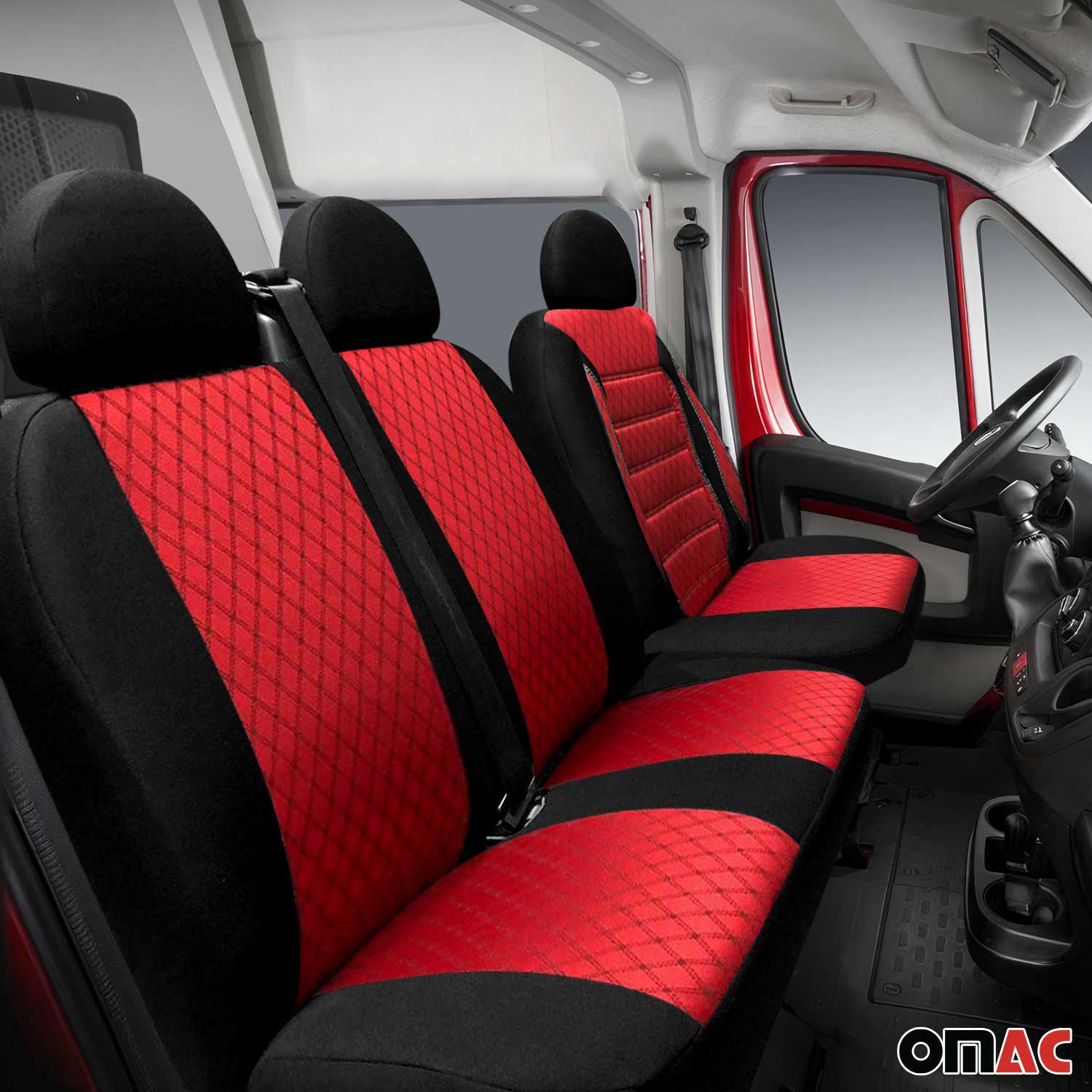 1993-2003 Volkswagen Eurovan Front Car Seat Covers Protector Black Red 2+1 Set