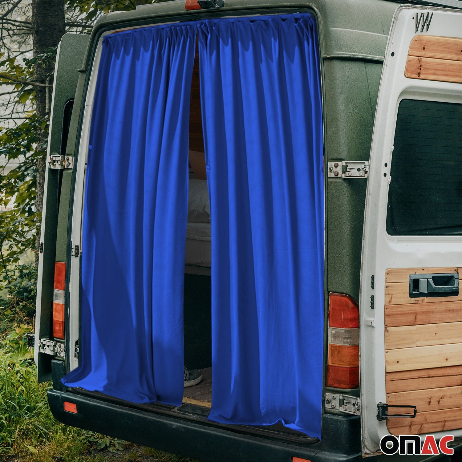 Ford Transit Trunk Tailgate Curtain Blue 2 Privacy Curtains