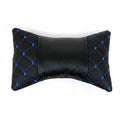1x Car Seat Neck Pillow Head Shoulder Rest Pad PU Leather Black Blue Stitches