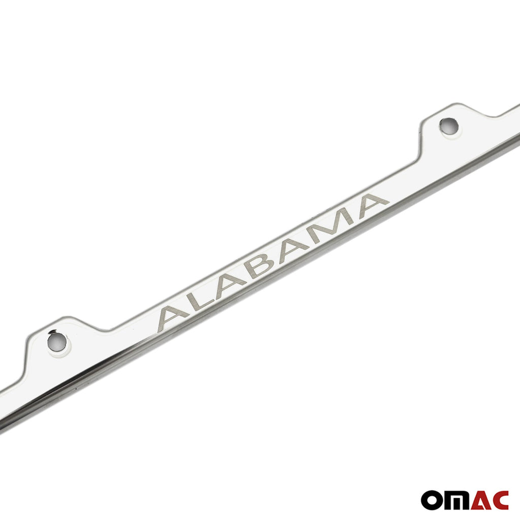 ALABAMA Print License Plate Frame Tag Holder Chrome S. Steel 2 pcs.