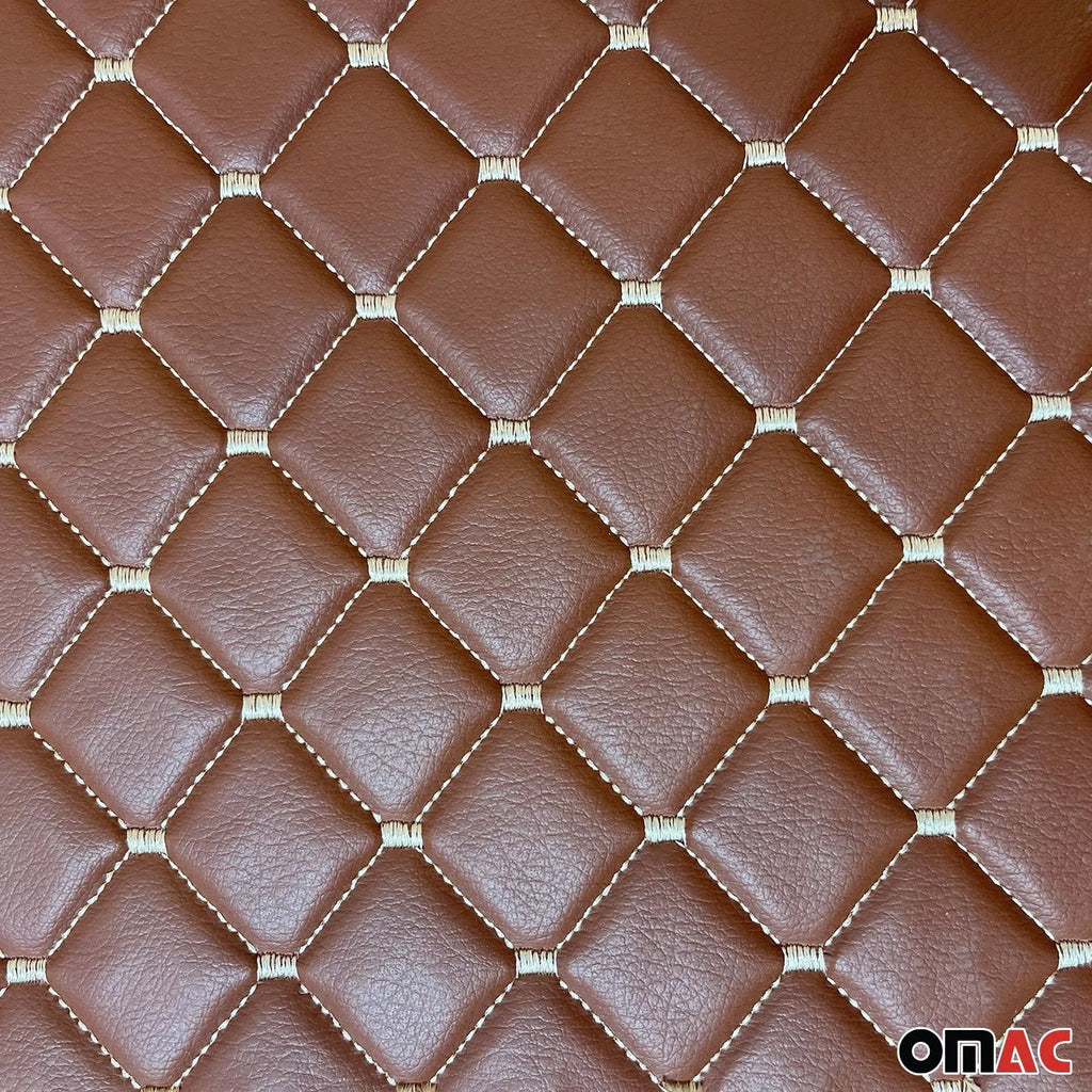Embossed Brown Faux Leather Lining Cream Stitch Car Upholstery 1 Yardx1.5 Yards