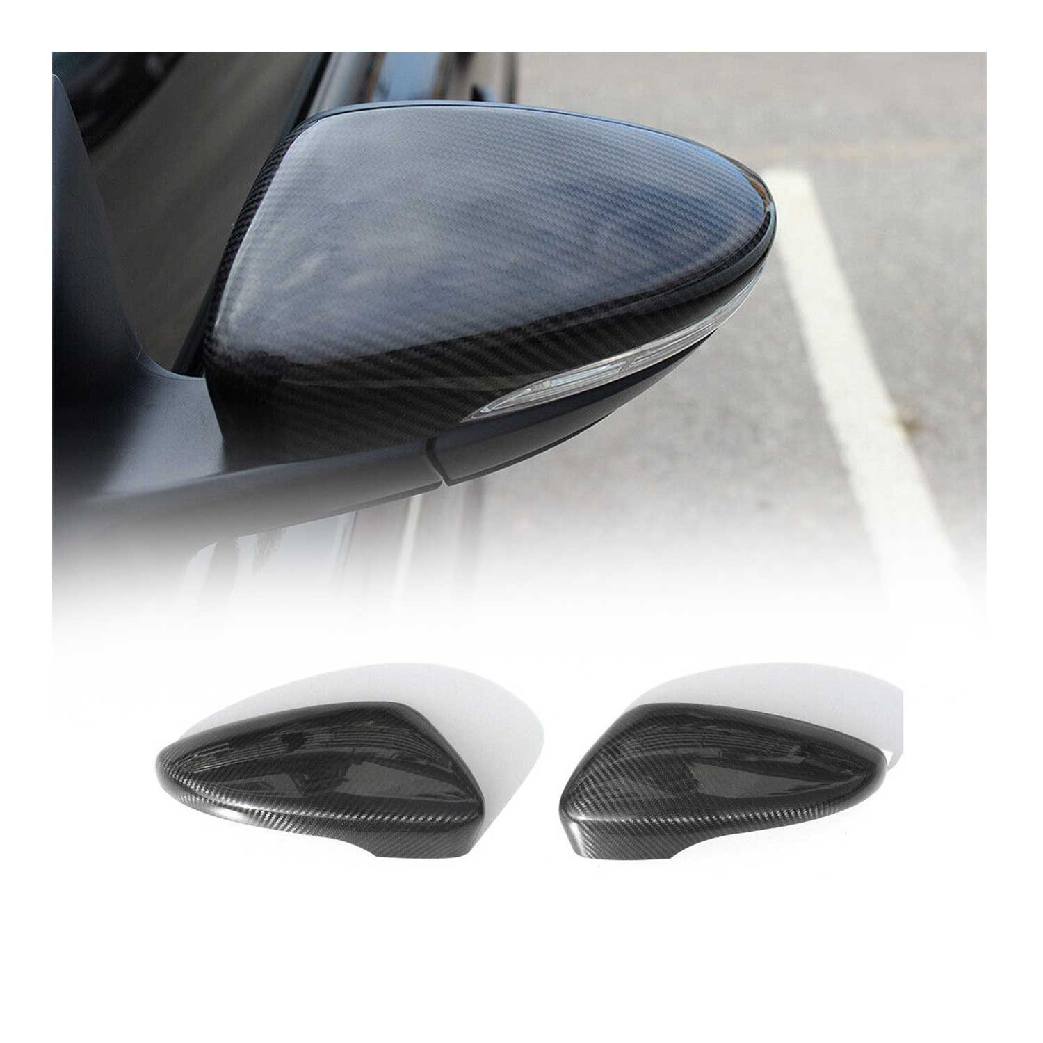 2012-2016 VW EOS Side Mirror Cover Caps Carbon Fiber Black 2 Pcs