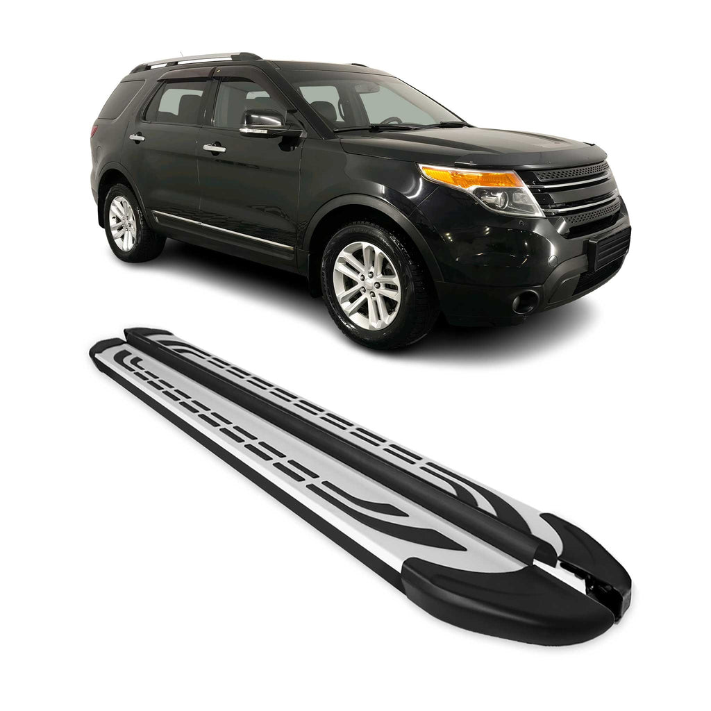 2011-2019 Ford Explorer Running Boards Side Steps Silver & Black