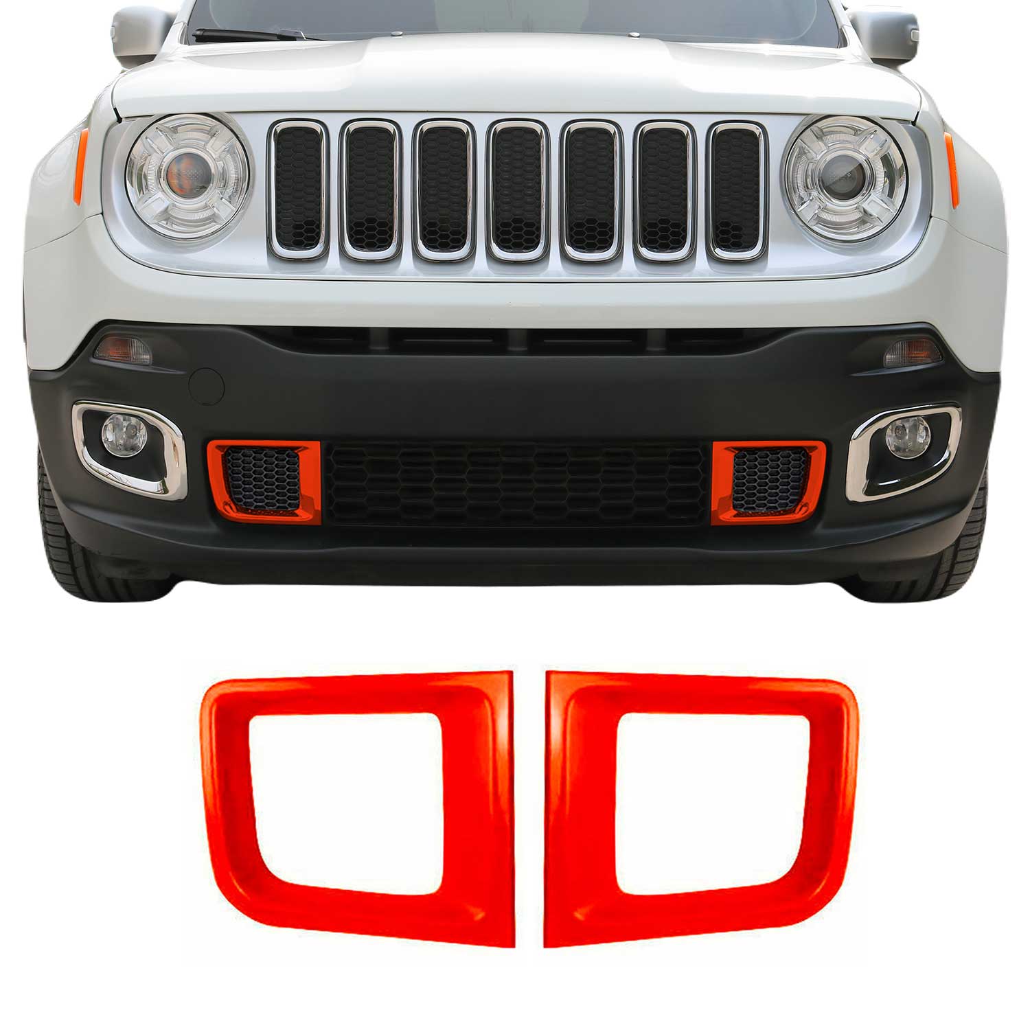 2015-2018 Jeep Renegade Front Bumper Trim Molding Orange 2 Pcs