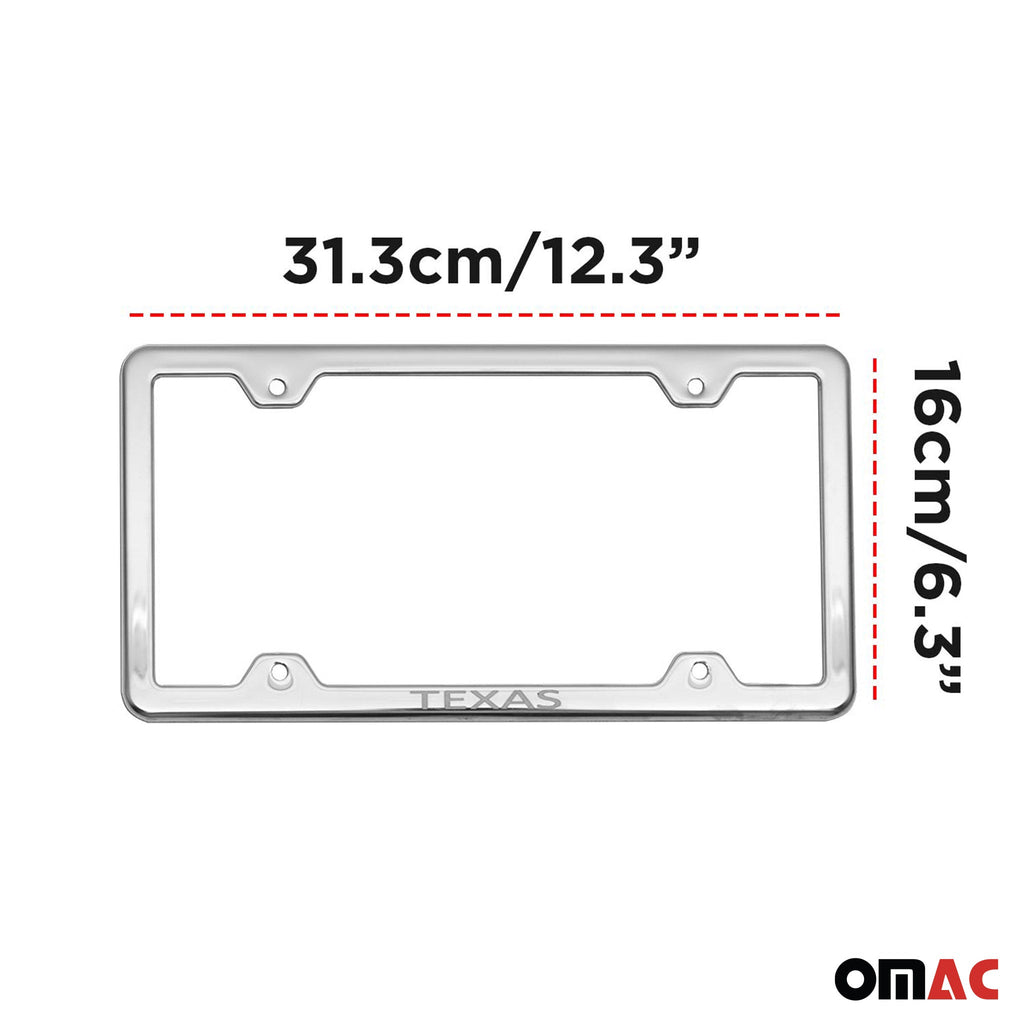 TEXAS Print License Plate Frame Chrome Stainless Steel 2 Pcs
