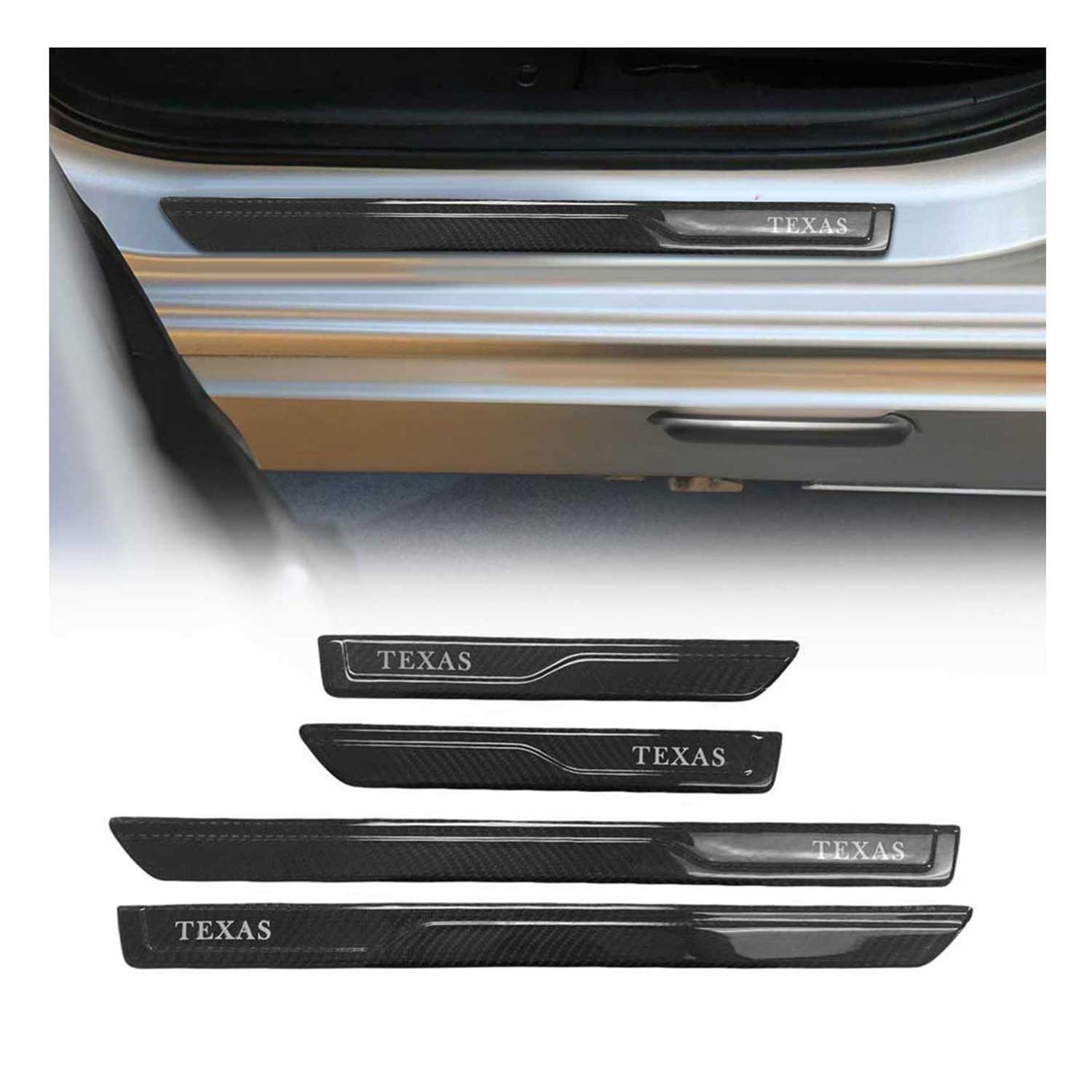 Jaguar Door Sill Scuff Plate Scratch Protector Carbon Fiber Black 4 Pcs
