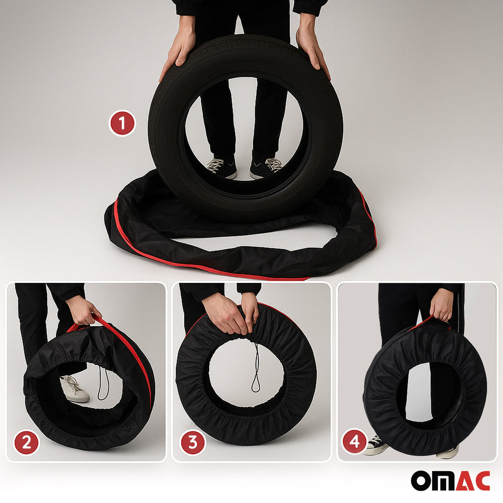 4 Pcs 14''-17" Car Spare Tire Cover Wheel Storage Bag Auto Protector Accessories
