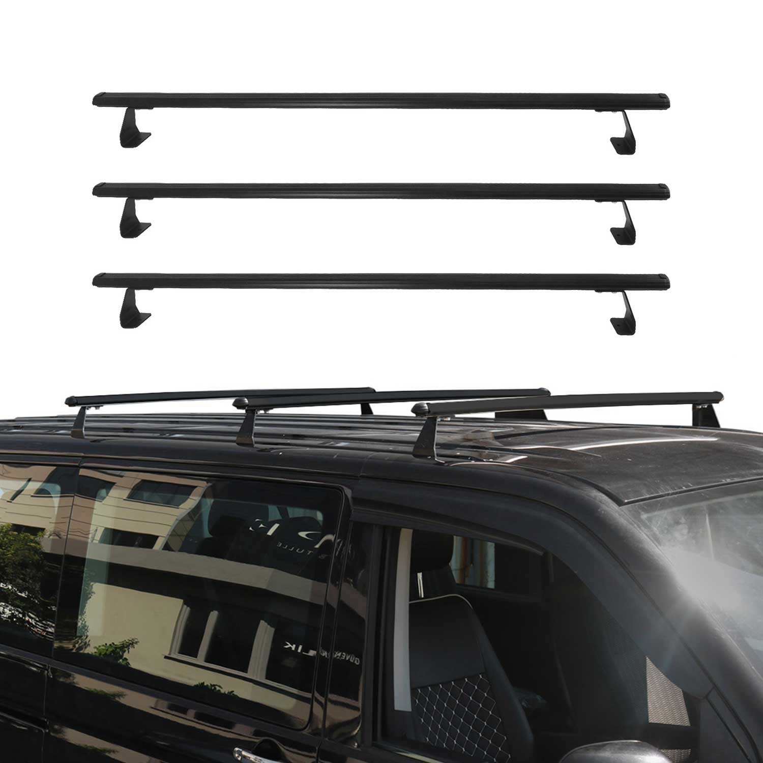 2016-2023 Mercedes Metris Roof Racks Cross Bar Black Alu 3 Pcs