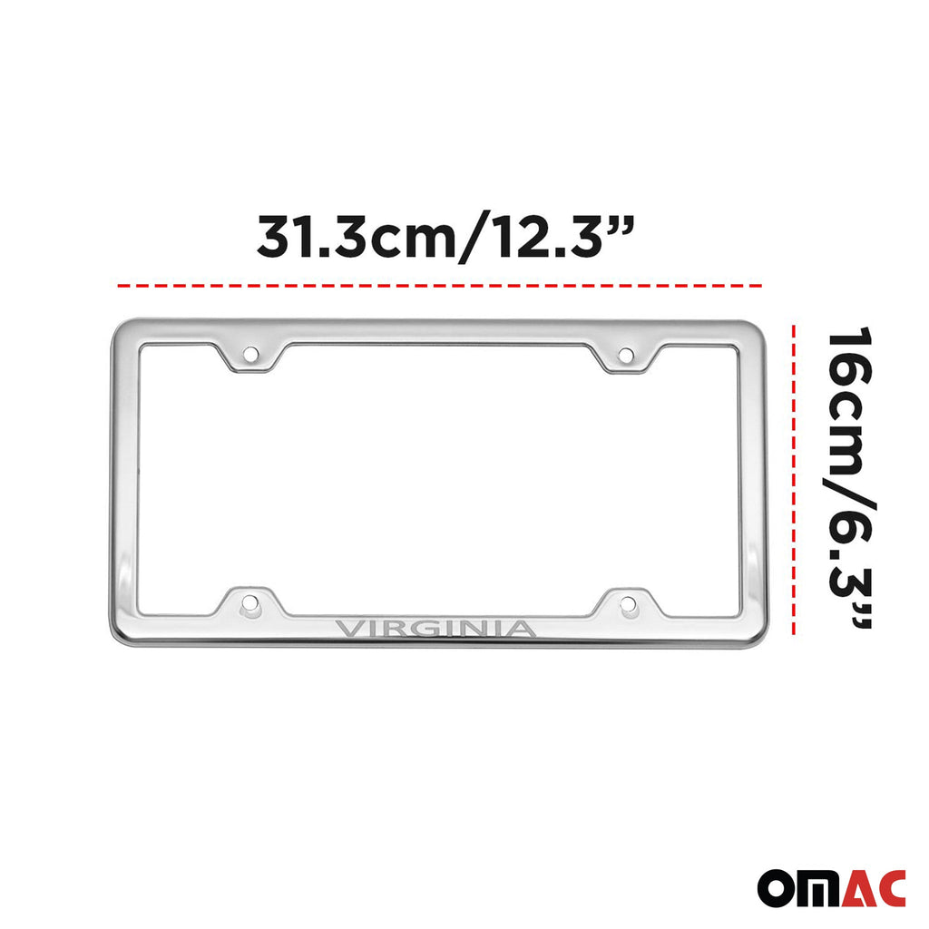 VIRGINIA Stainless Steel Chrome License Plate Frame Set 2 Pcs
