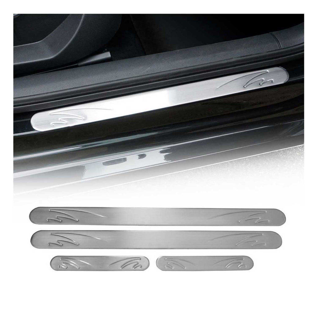 Audi Door Sill Scuff Plate Scratch Protector Stainless Steel Silver Wave 4 Pcs