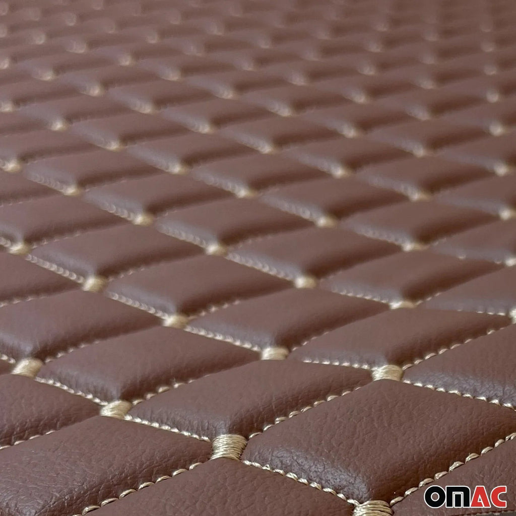 Embossed Brown Faux Leather Lining Cream Stitch Car Upholstery 1 Yardx1.5 Yards