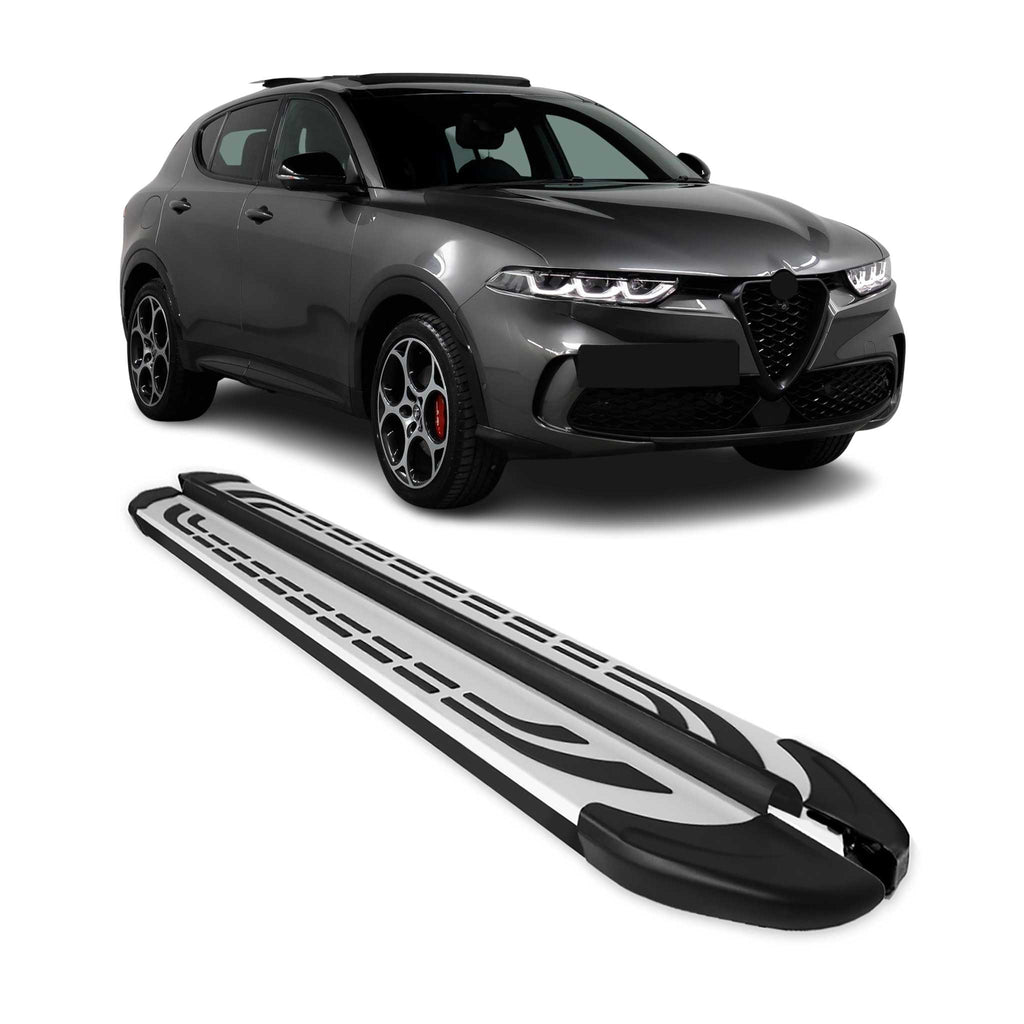 2023-2026 Alfa Romeo Tonale Running Boards Side Steps Silver & Black