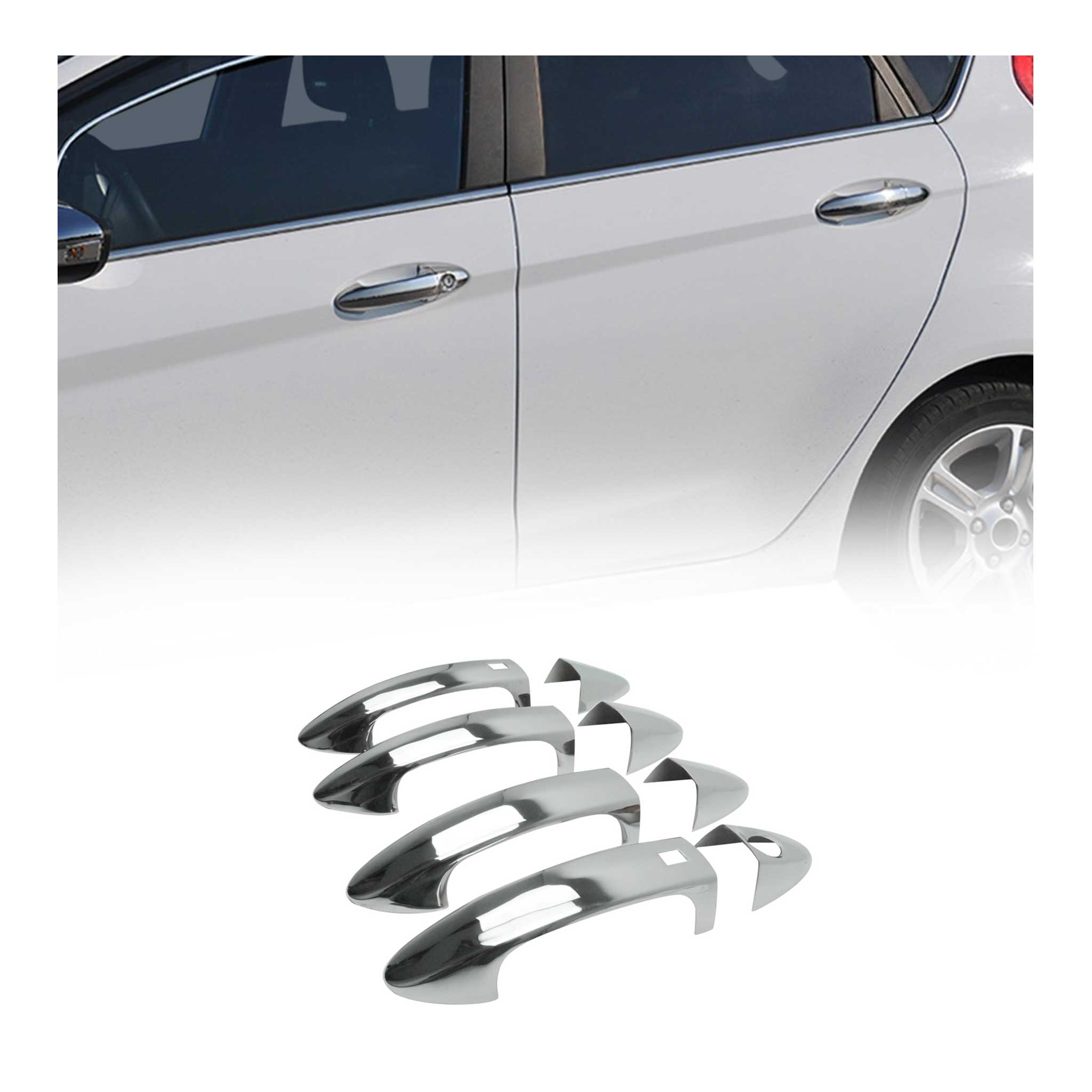 2011-2019 Ford Fiesta Car Door Handle Cover Protector Stainless Steel Chrome Keyless