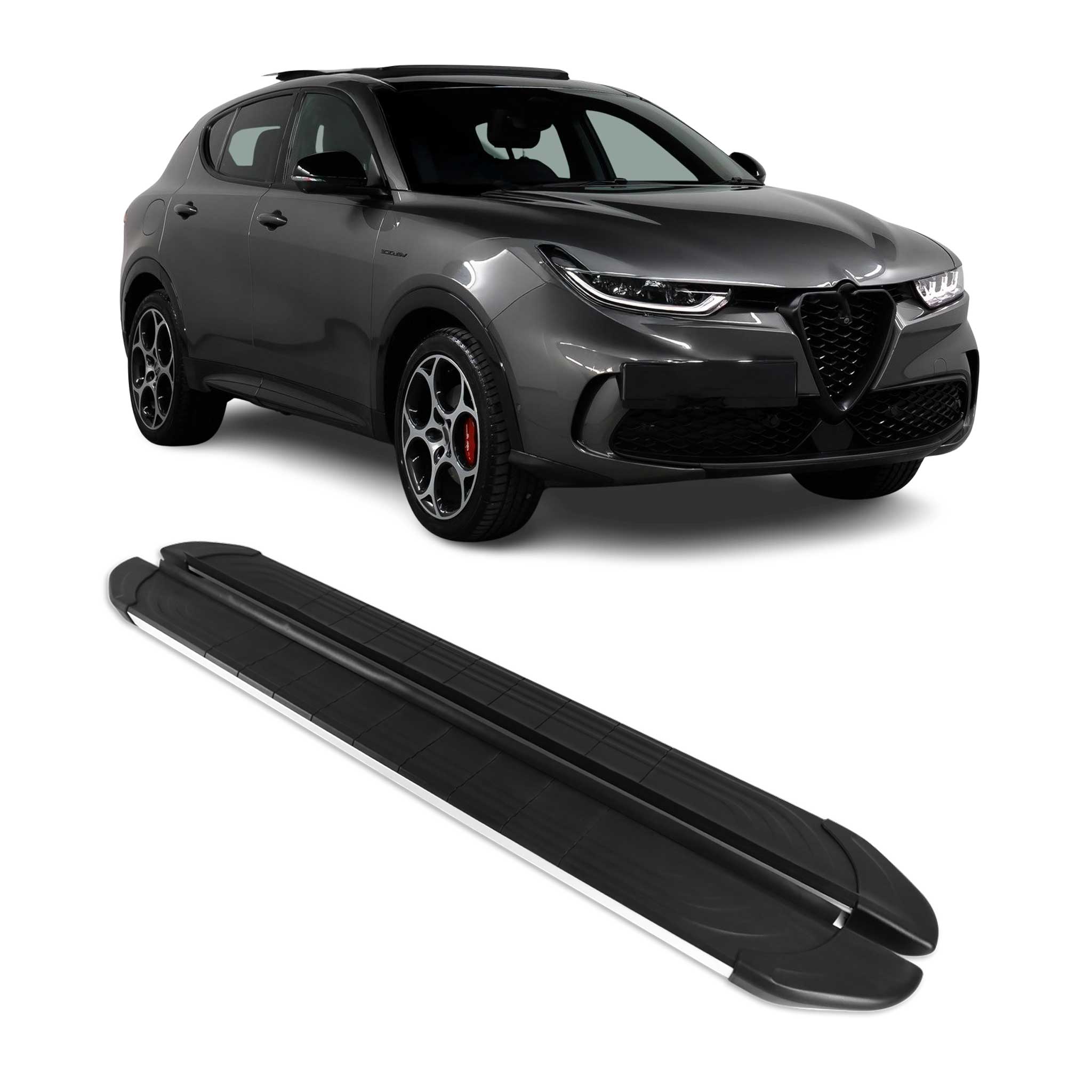 2023-2026 Alfa Romeo Tonale Running Boards Side Steps Silver & Black
