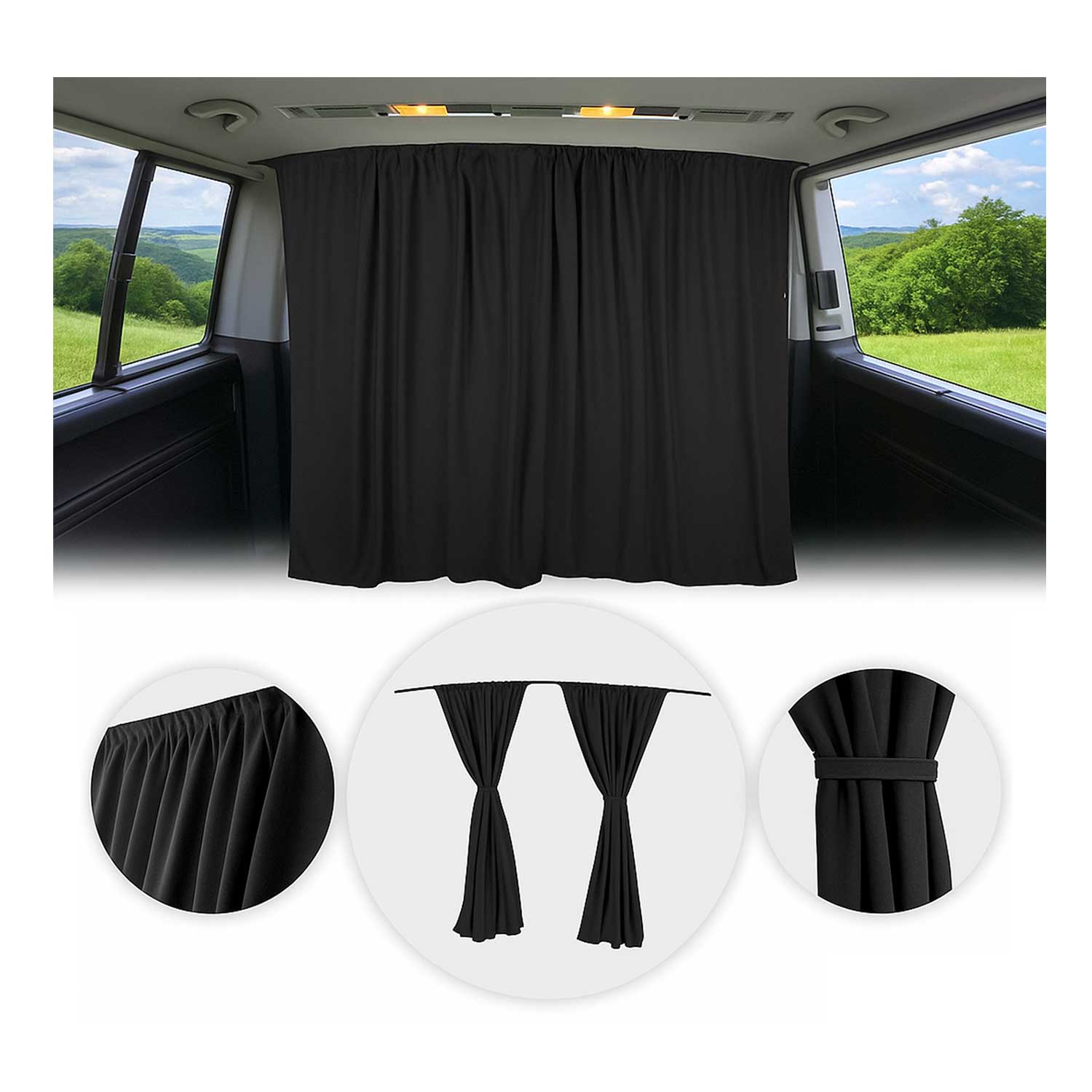 Lancia Voyager Cabin Divider Curtains Privacy Curtains Black 2 Curtains