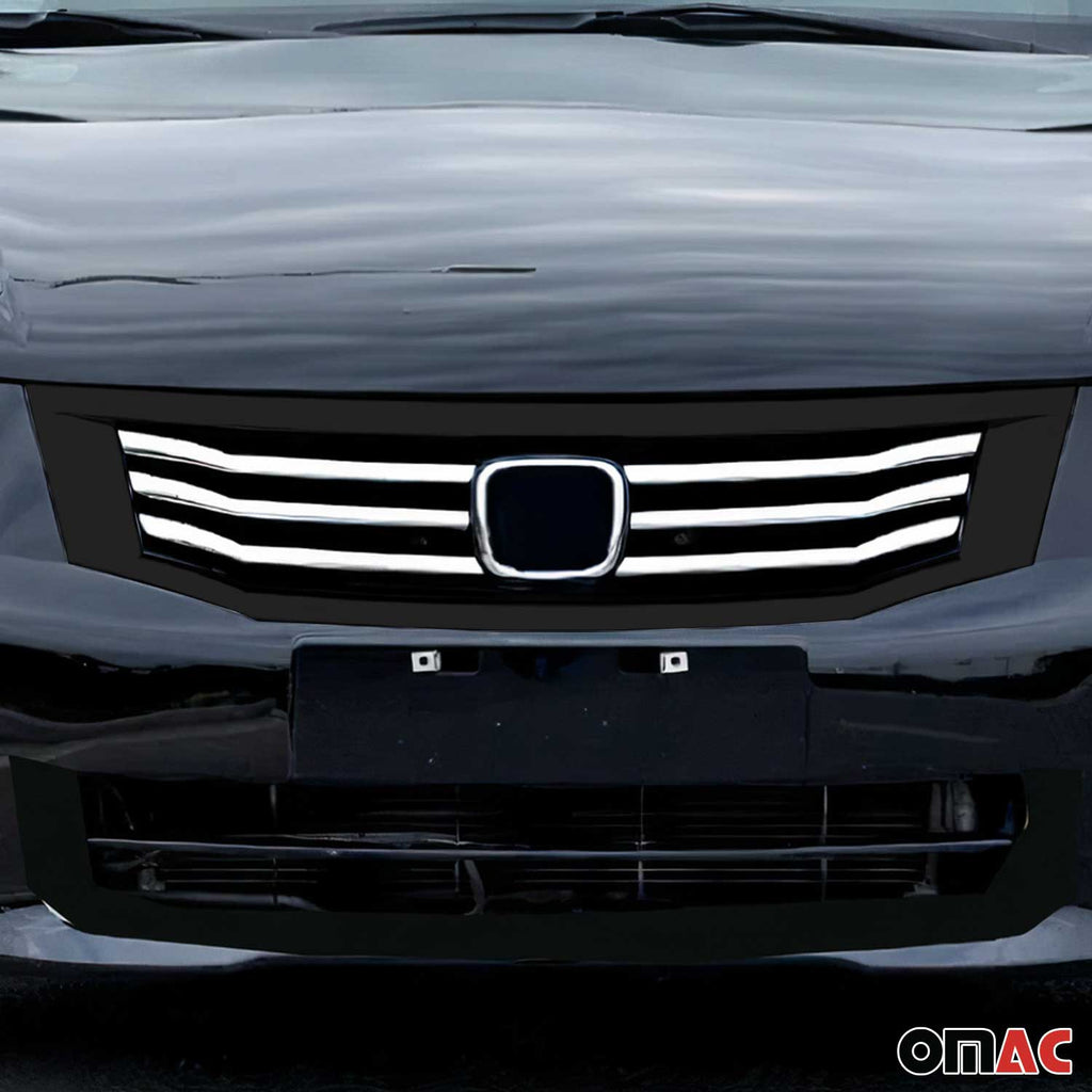 2008-2011 Honda Accord Sedan Front Bumper Grill Trim Molding Silver 6 Pcs