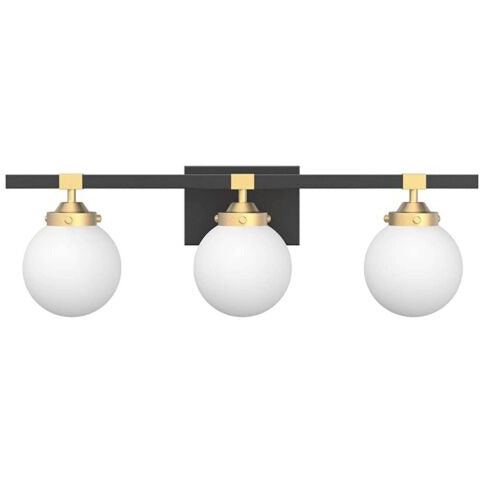 Tipace Mid Century Modern Bathroom Vanity Light Fixtures 3 Lights Milky White Glass Shades Black/Golden Bathroom Light Fixture(Exclude Bulb)