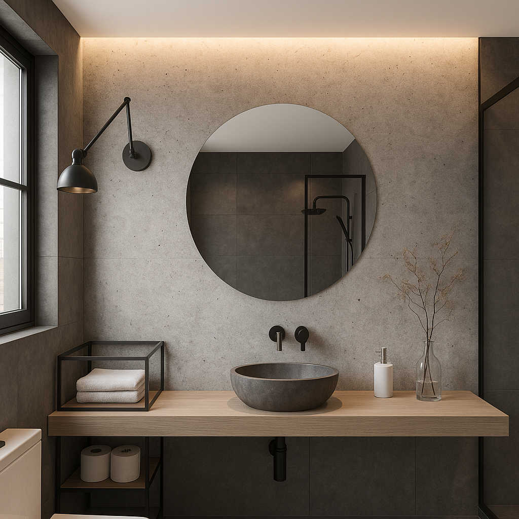 Modern Round Wall Mirror – Frameless Circle Bathroom Mirror, Handmade Minimalist Vanity Mirror