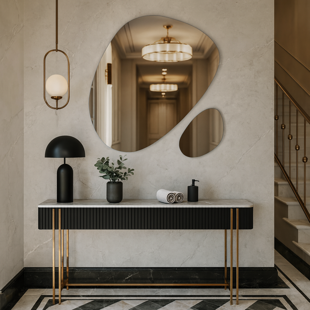 Modern Wavy Mirror Set – Asymmetrical Wall Mirror Duo, Irregular Organic Shape Bathroom Mirror Decor