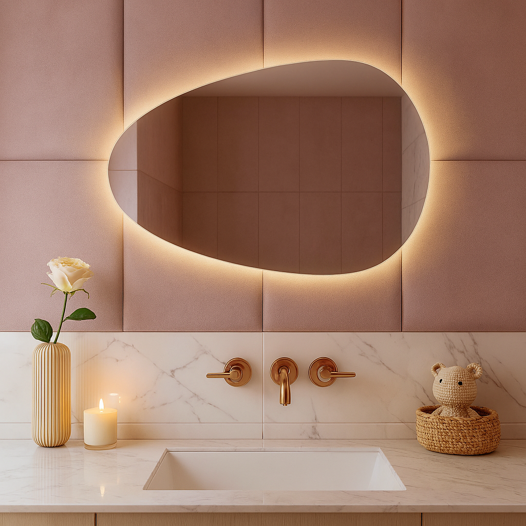 LED Bathroom Mirror – Irregular Oval Backlit Wall Mirror with Touch Sensor, Modern Lighted Vanity Mirror