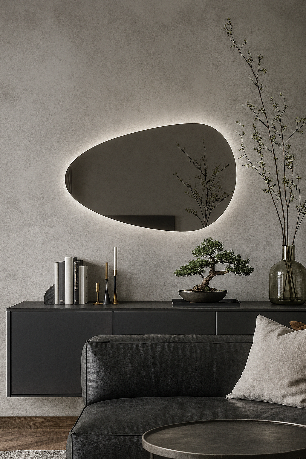 LED Bathroom Mirror – Irregular Oval Backlit Wall Mirror with Touch Sensor, Modern Lighted Vanity Mirror