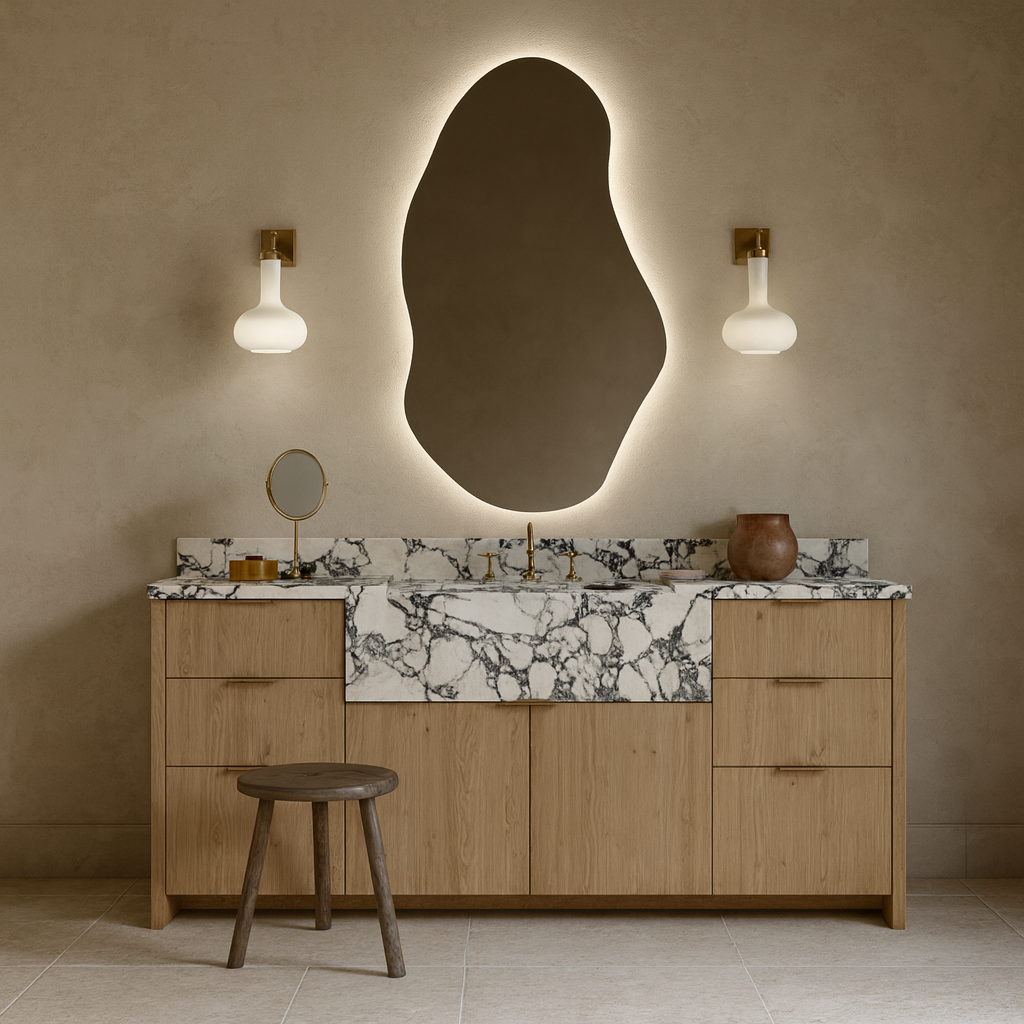 LED Bathroom Mirror with Lights | Irregular Organic Vanity Mirror | Touch Sensor