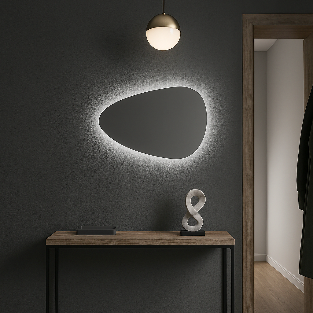 LED Bathroom Mirror – Irregular Oval Backlit Wall Mirror with Touch Sensor, Modern Lighted Vanity Mirror