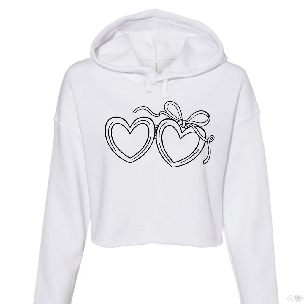 Customizable: Black Open Heart Locket Cropped Fleece Hoodie