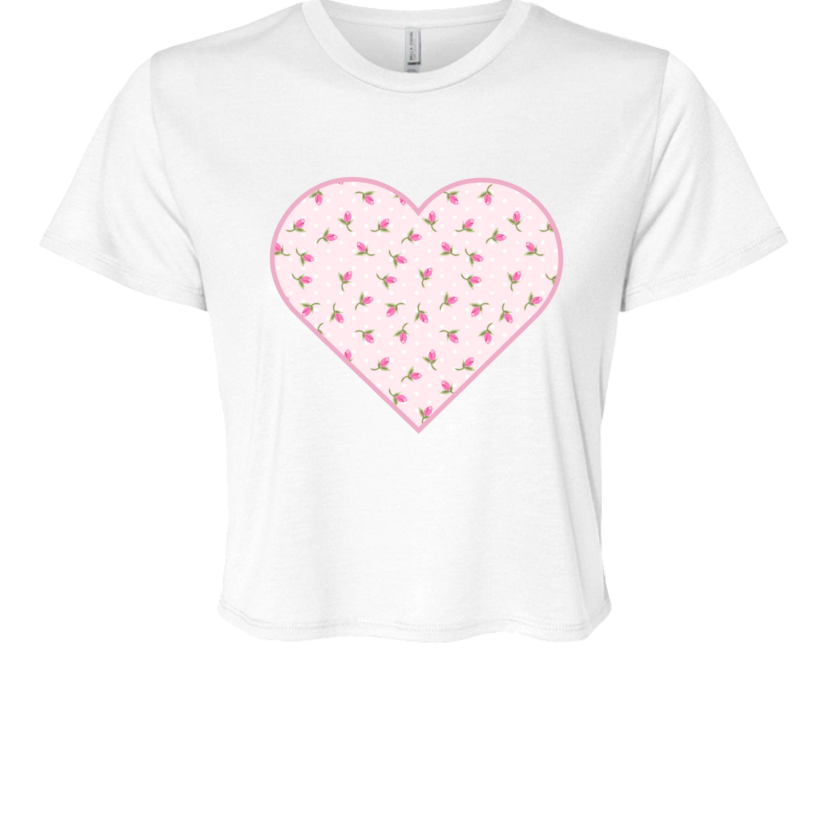 Customizable Polka Dot Pink Floral Heart Cropped Tee