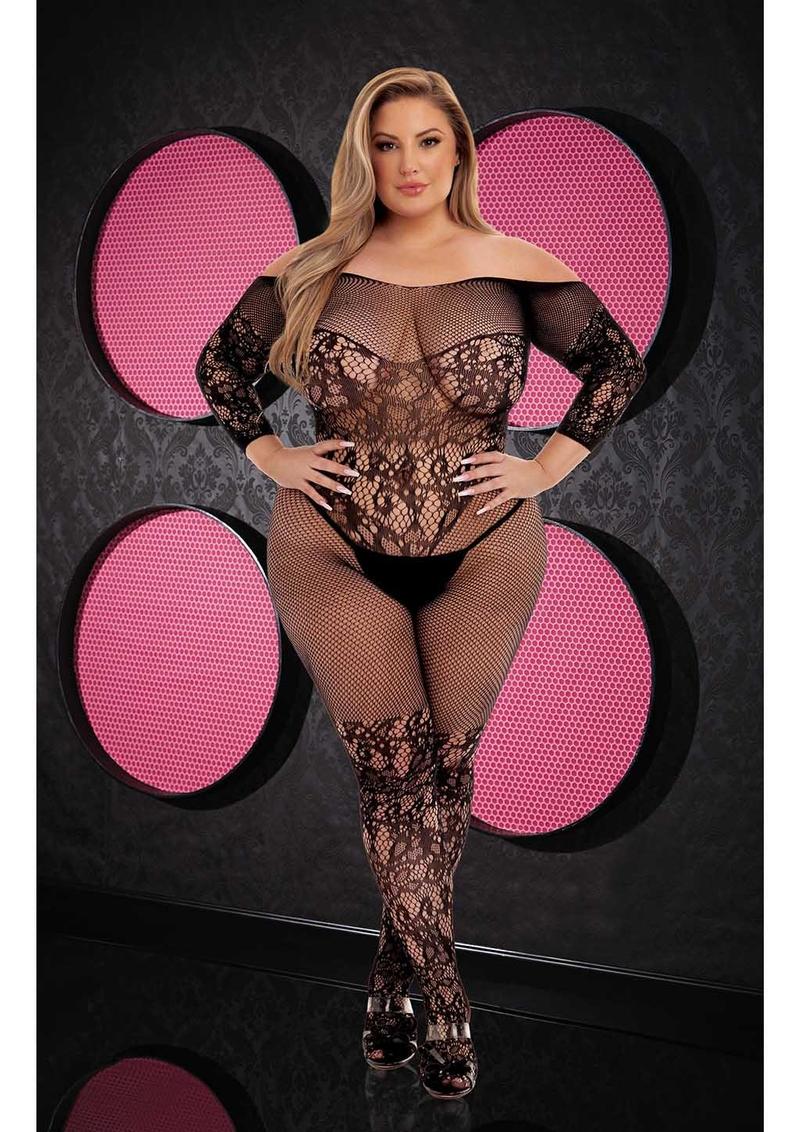 Off-The-Shoulder Lace Bodystocking