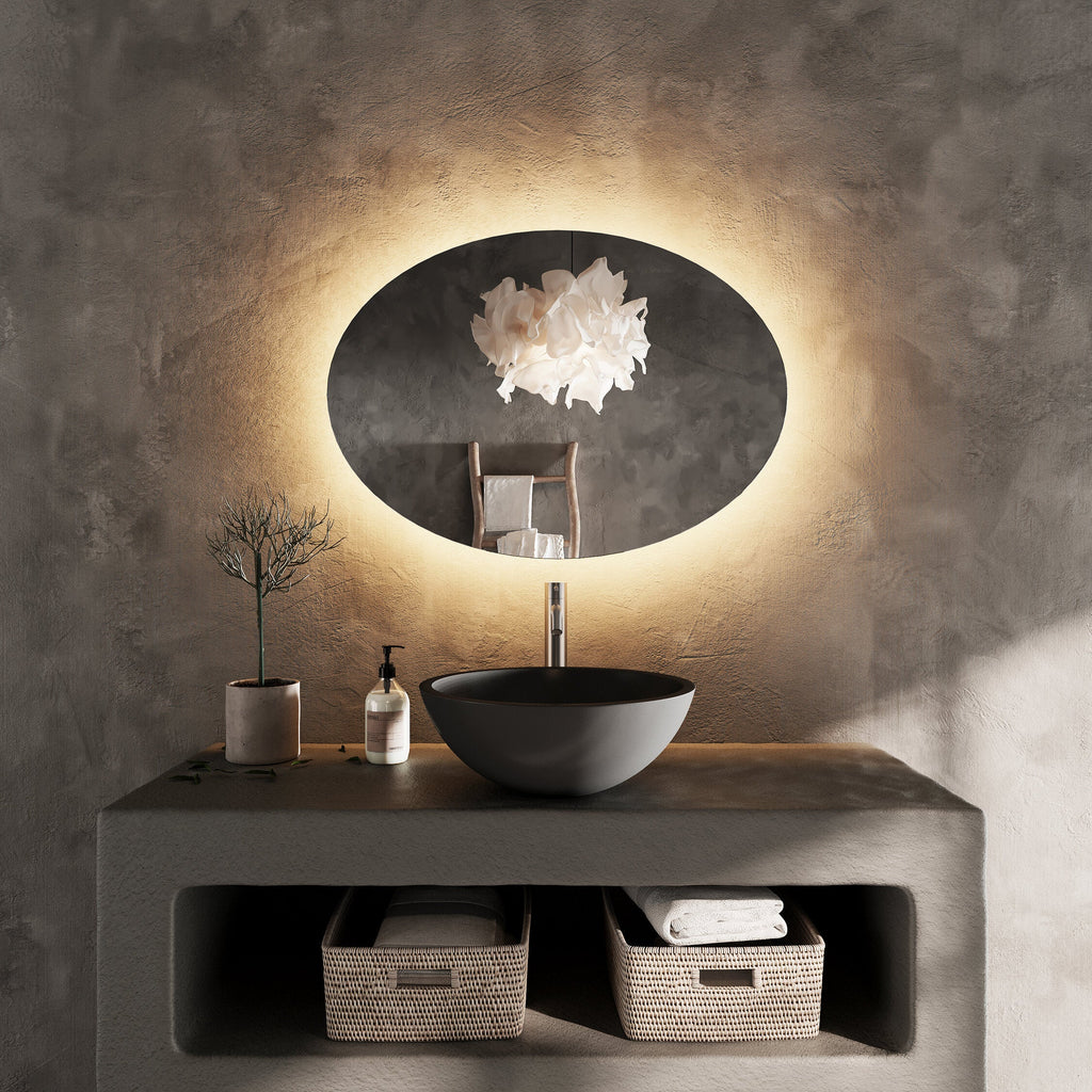 LED Bathroom Mirror Oval – Modern Backlit Vanity Wall Mirror with Dimmable Light