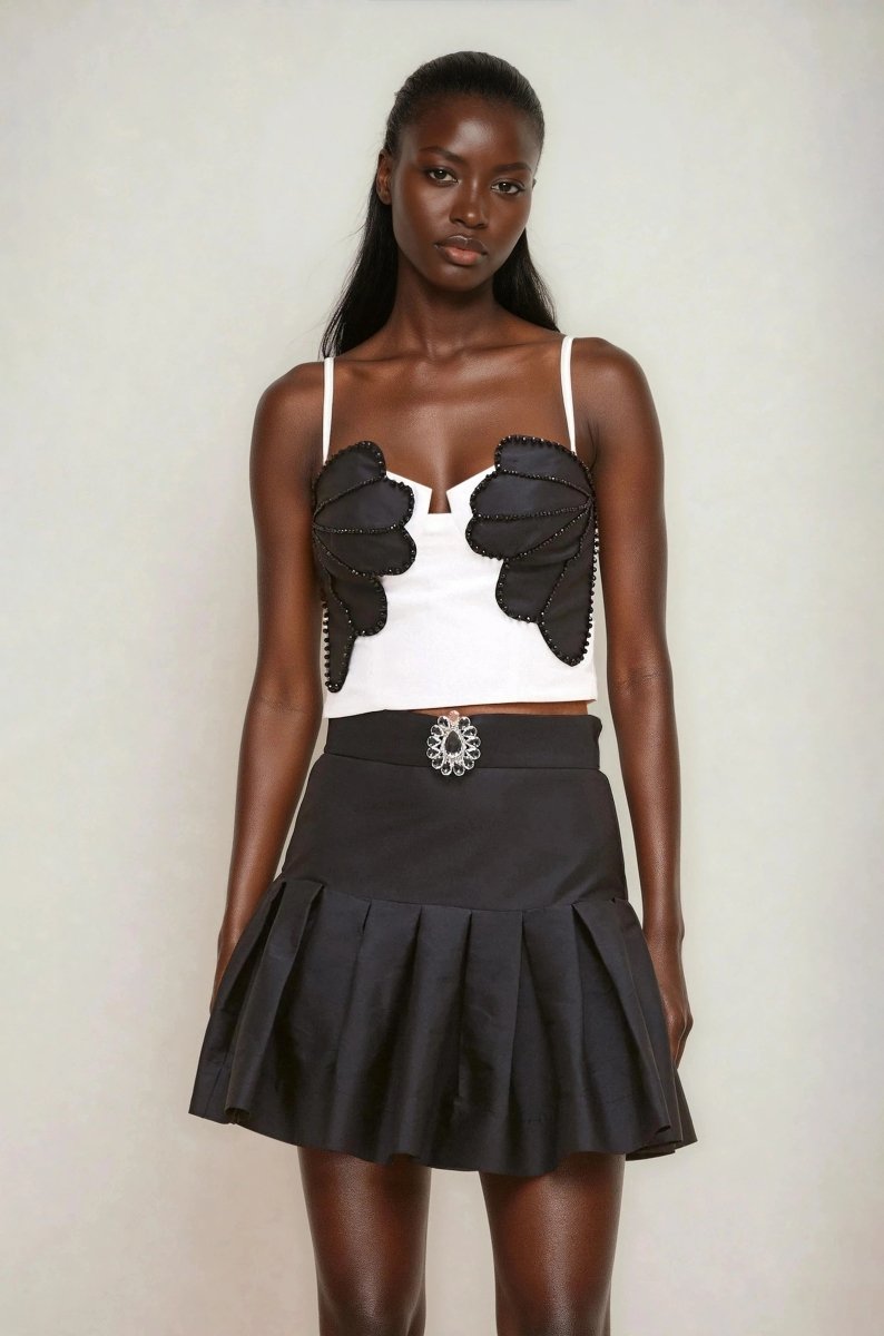 Taffeta Bloom Mini Skirt – Black