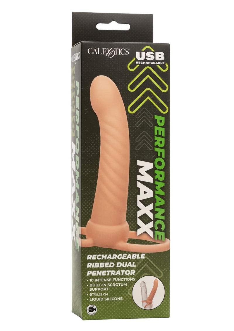 Performance Maxx Rechargeable Silicone Ribbed Dual Penetrator Extender