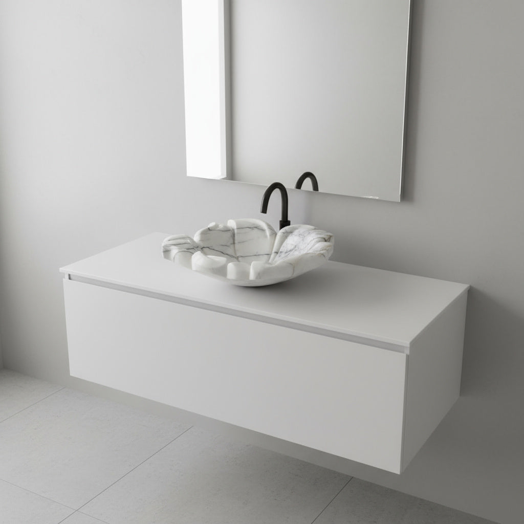Flower Marble Sink | Hand-Carved Vessel Basin USA | Luxury Natural Stone Bathroom Sink