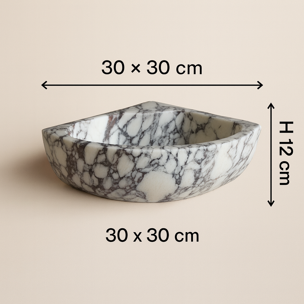Calacatta Viola Marble Corner Sink | Wall Mount Bathroom Basin | Luxury Small Space Vanity