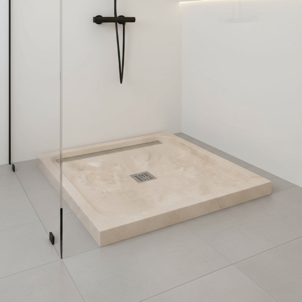 Travertine Shower Base 63x35 | Natural Stone Shower Pan USA | Luxury Marble Tray