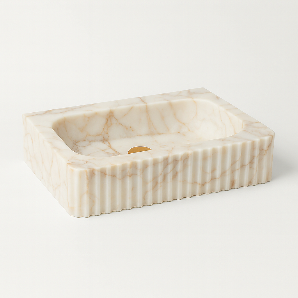 Calacatta Marble Vessel Sink - Luxury Fluted Bathroom Basin 16x20 | Premium Stone Sink USA