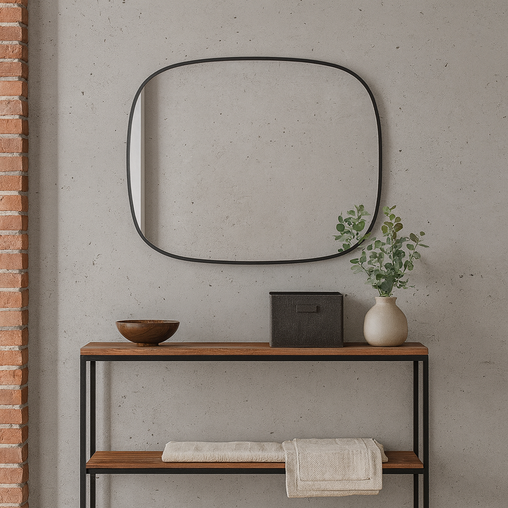 Modern Irregular Wall Mirror – Rounded Rectangle Bathroom Mirror with Black Frame