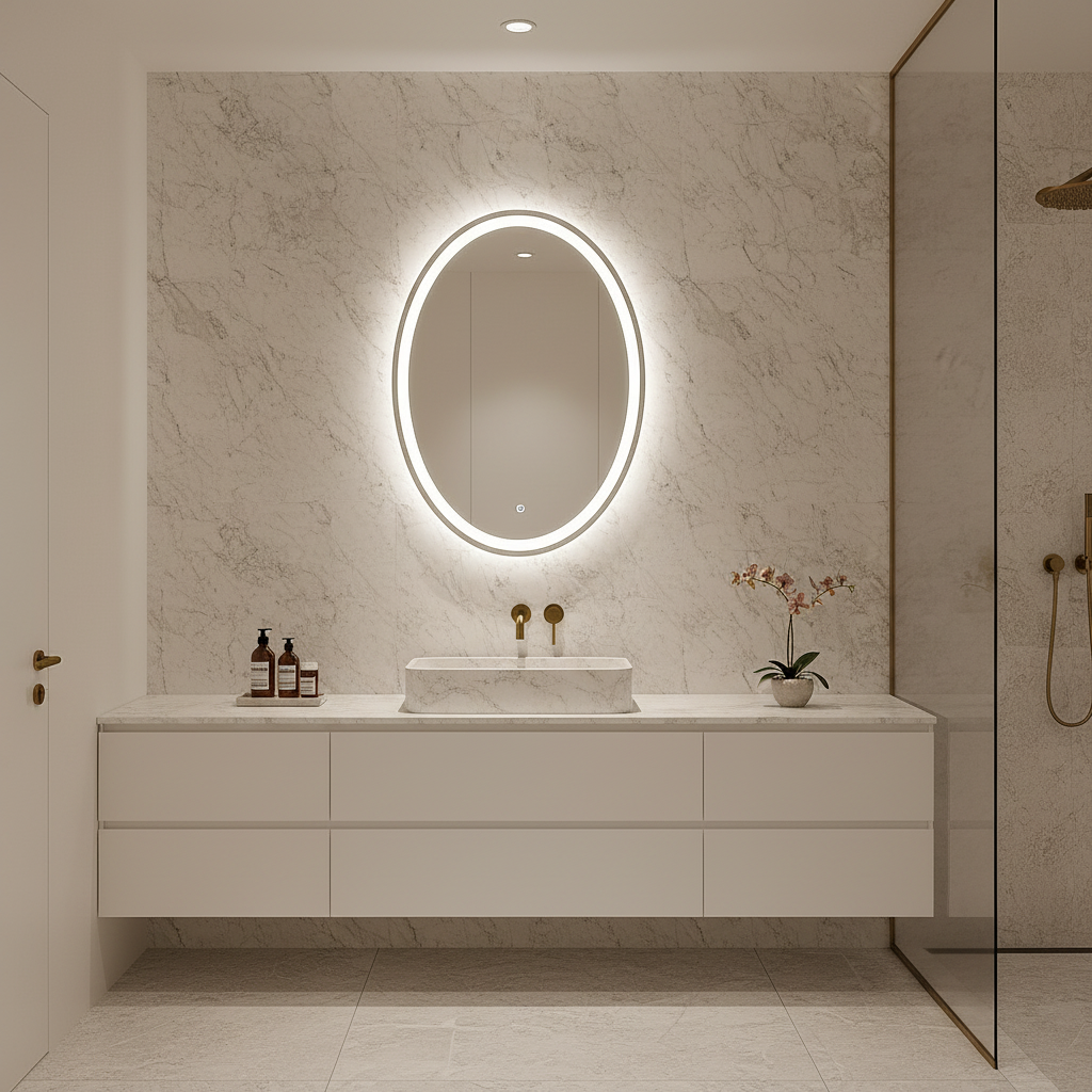 LED Bathroom Mirror – Oval Lighted Vanity Mirror with Frame, Modern Backlit Wall Mirror