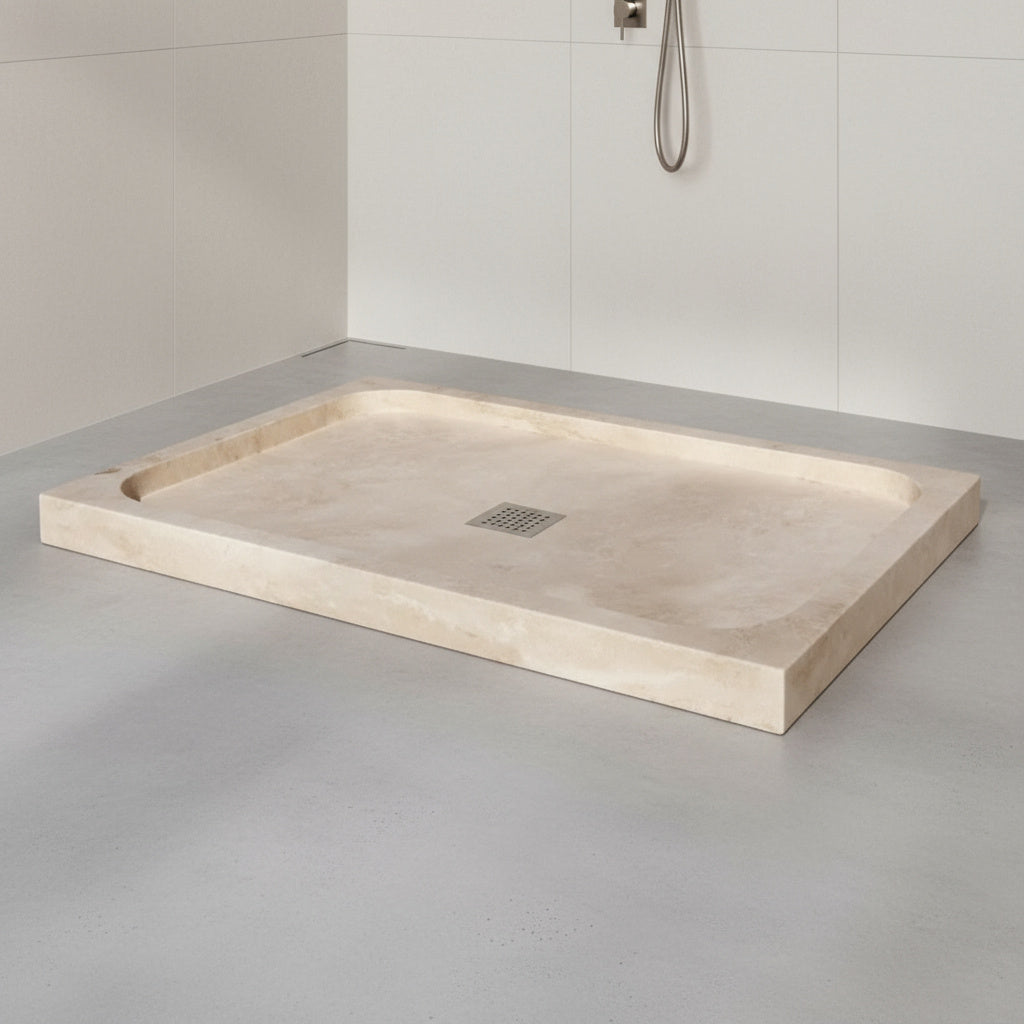 Travertine Shower Base 63x35 | Natural Stone Shower Pan USA | Luxury Marble Tray