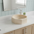 Travertine Vessel Sink | Octagon Natural Stone Bathroom Basin | Luxury Beige Marble Sink
