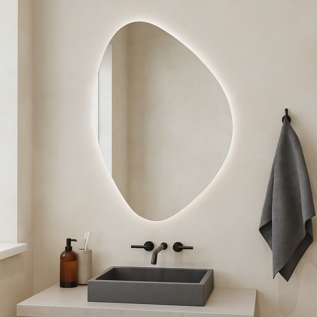 LED Bathroom Mirror – Asymmetrical Backlit Wall Mirror with Touch Control, Modern Lighted Vanity Mirror Warm & Cool LED