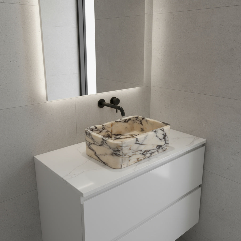 Calacatta Viola Marble Sink | Rectangular Vessel Basin USA | Luxury Natural Stone Bathroom Sink