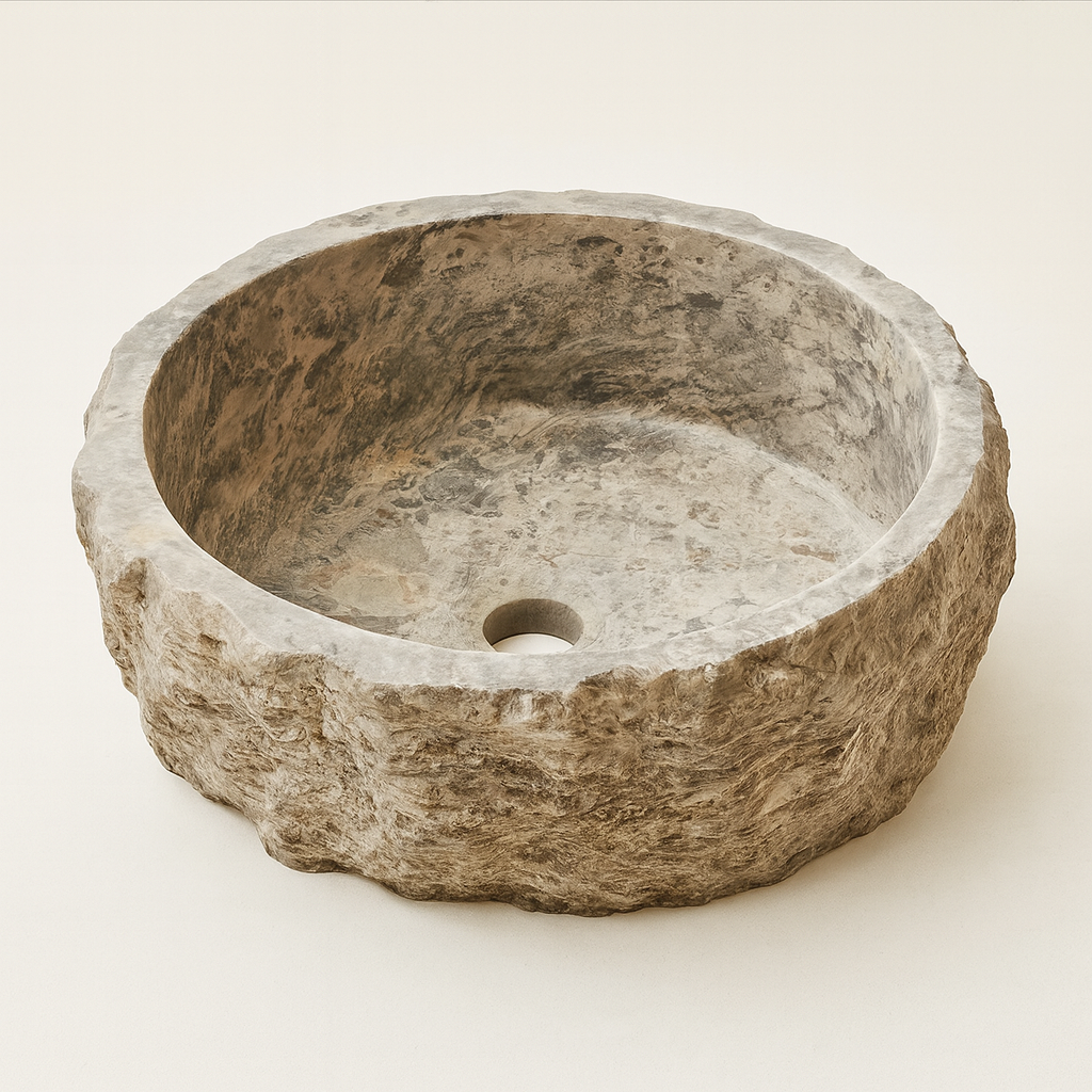 Travertine Vessel Sink | Natural Stone Bathroom Sink | Rustic Hand-Carved Basin